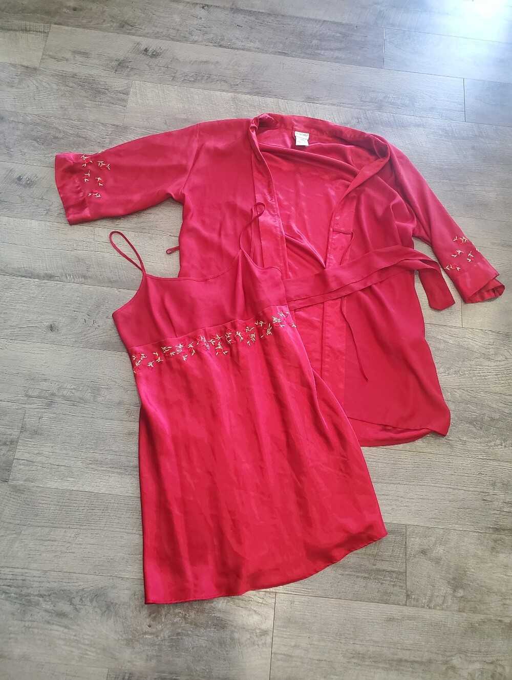 Red Delicates Rose Robe And Babydoll Lingerie Nightgown